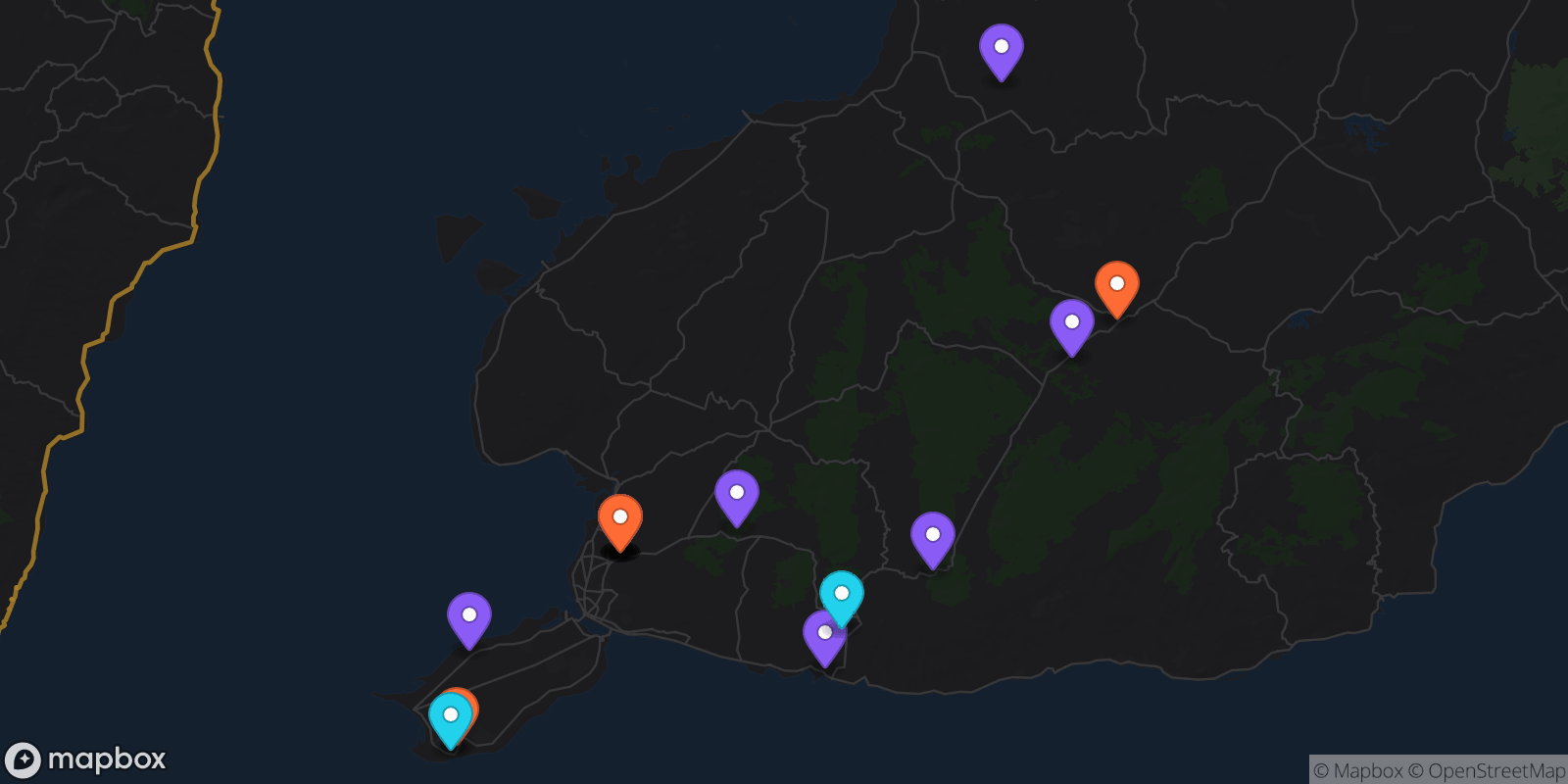Map showing 17 locations
