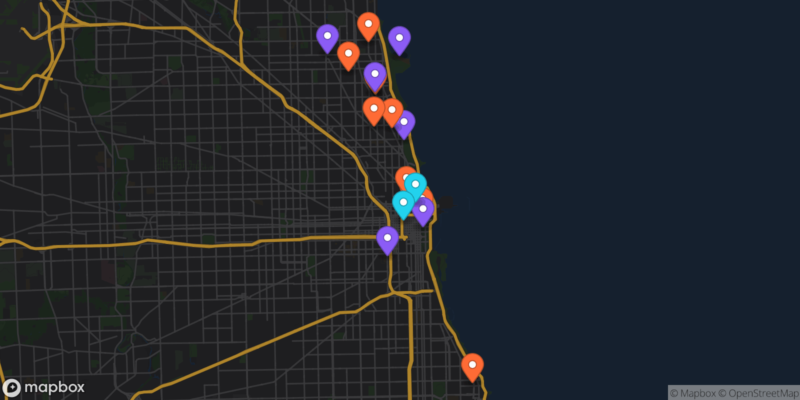 Map showing 17 locations