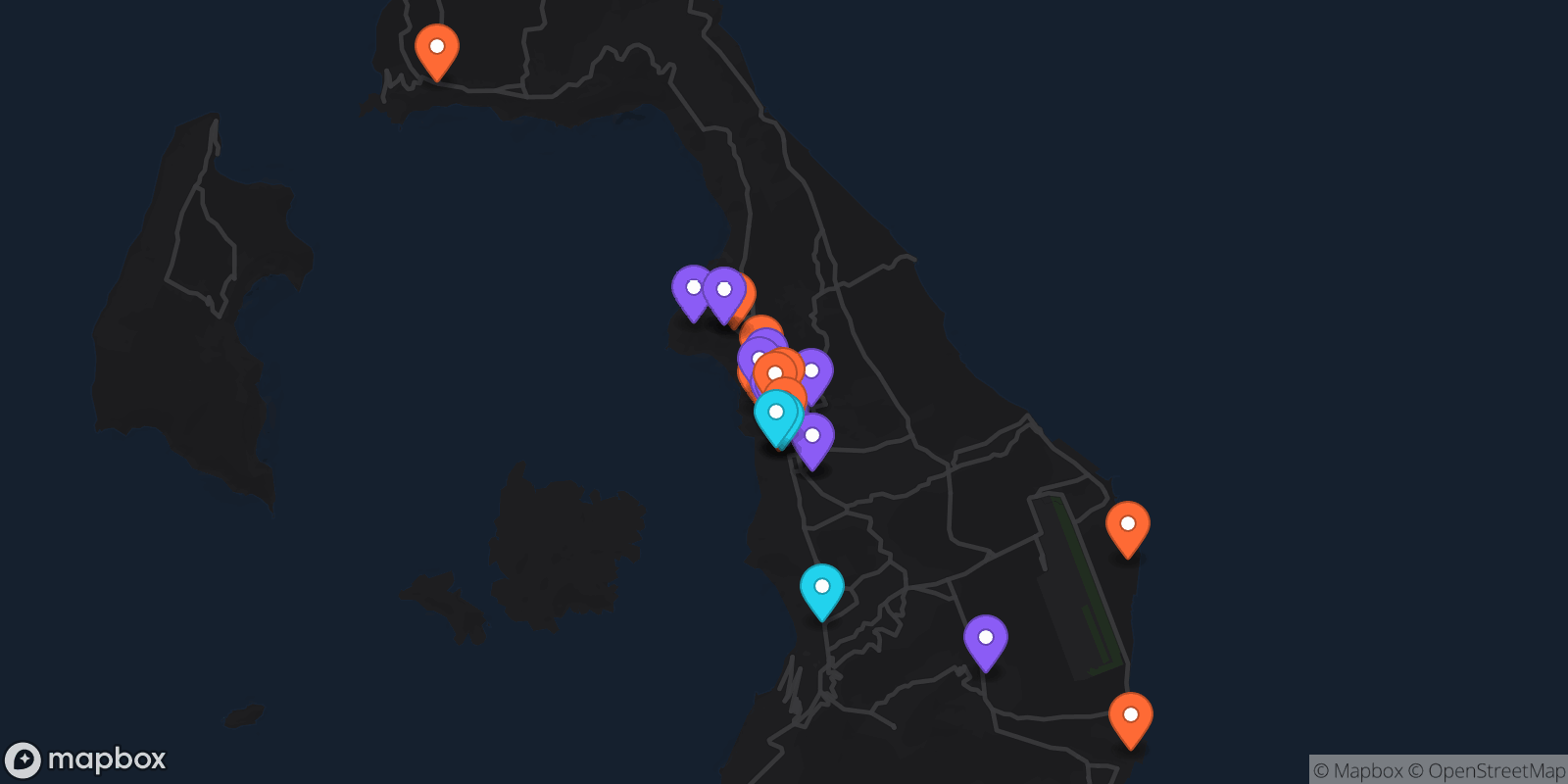 Map showing 33 locations