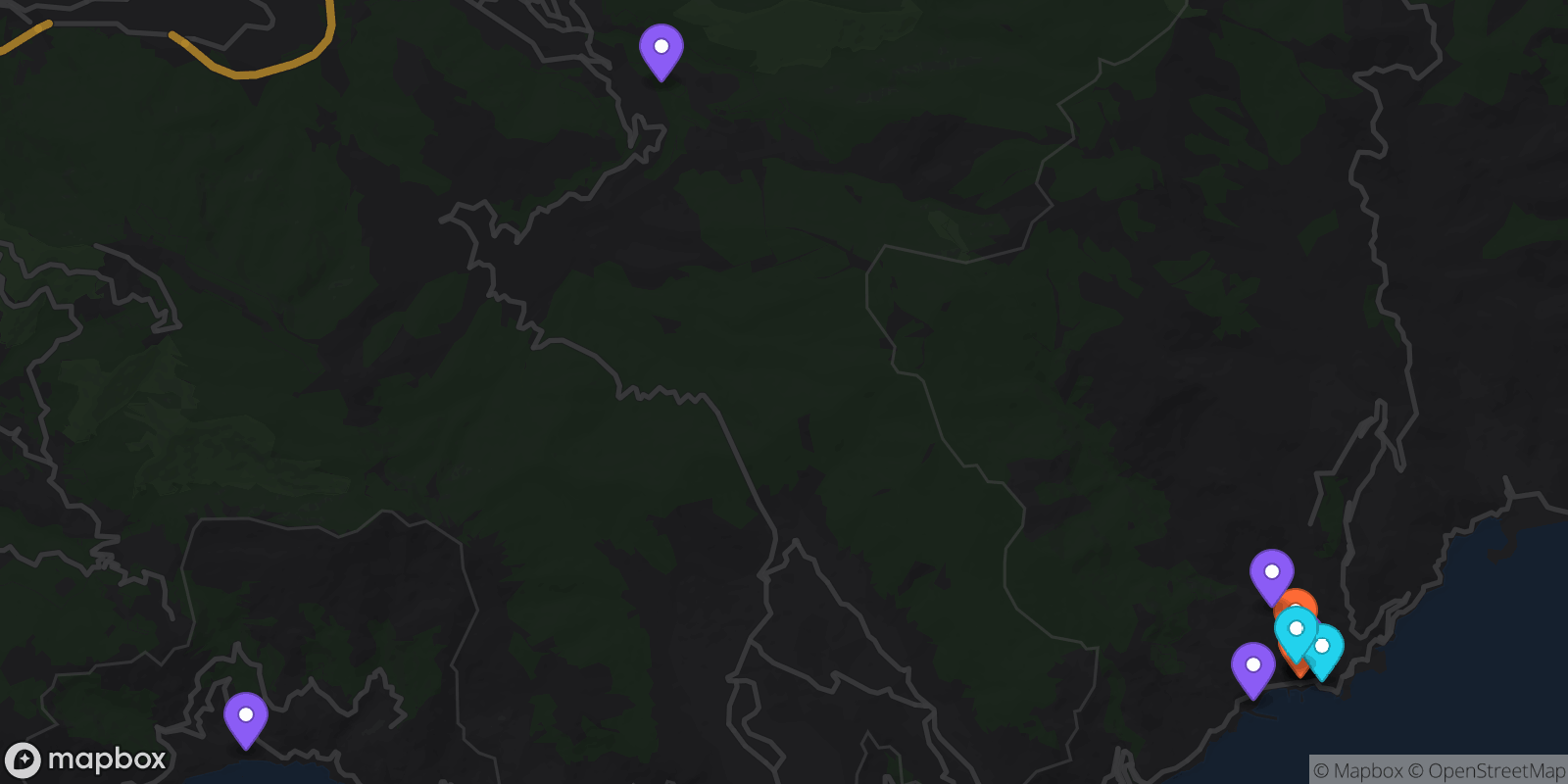 Map showing 12 locations
