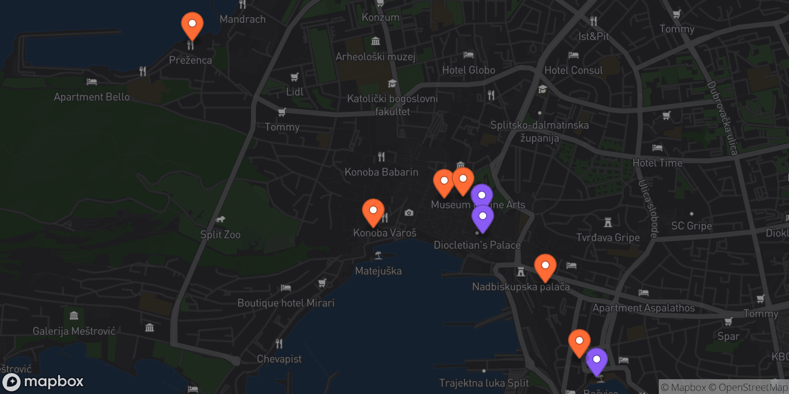 Map showing 9 locations