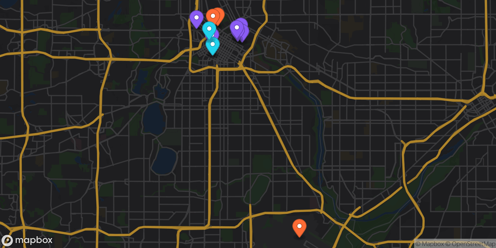 Map showing 12 locations