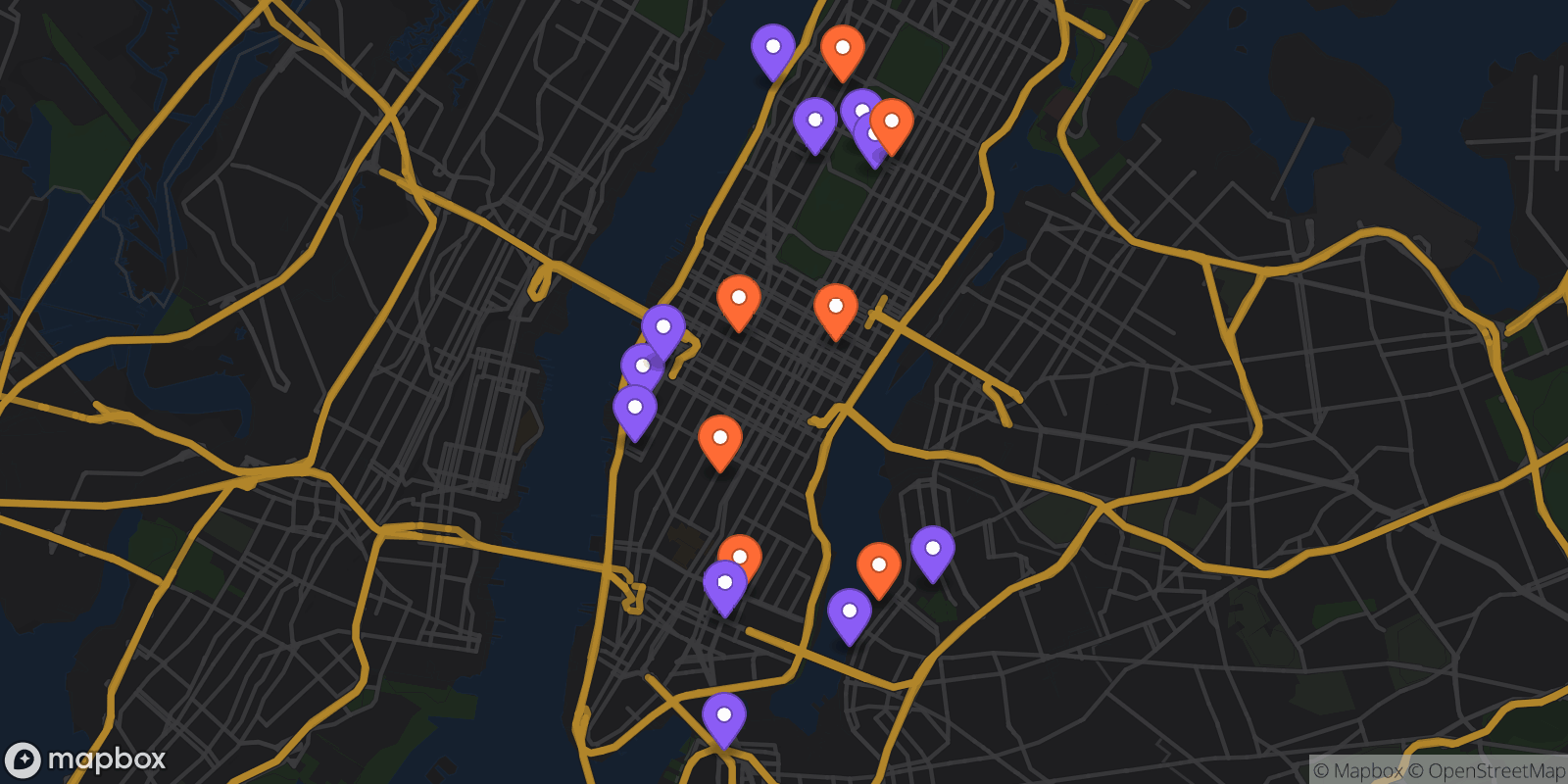 Map showing 18 locations
