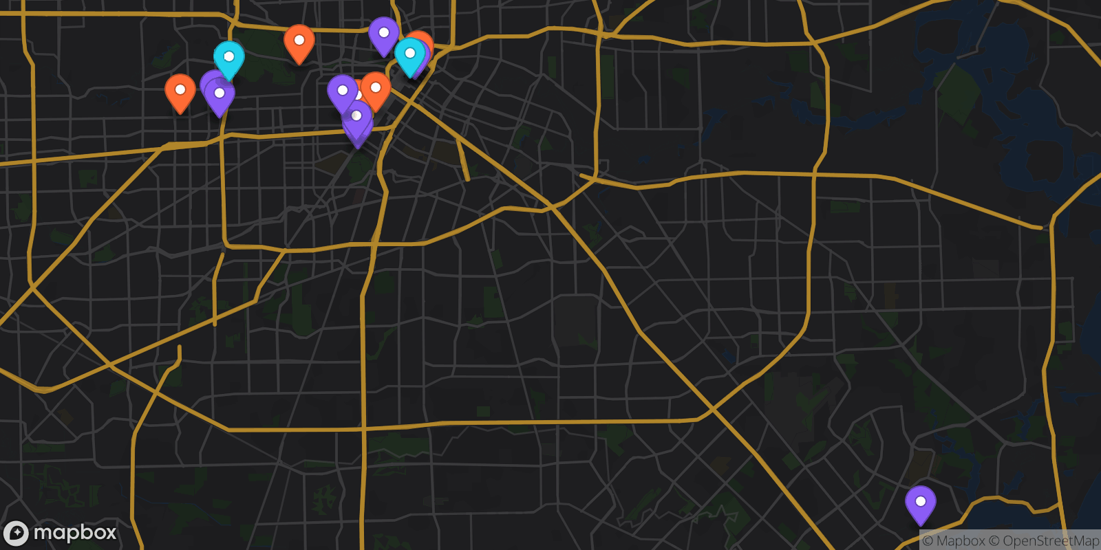 Map showing 16 locations