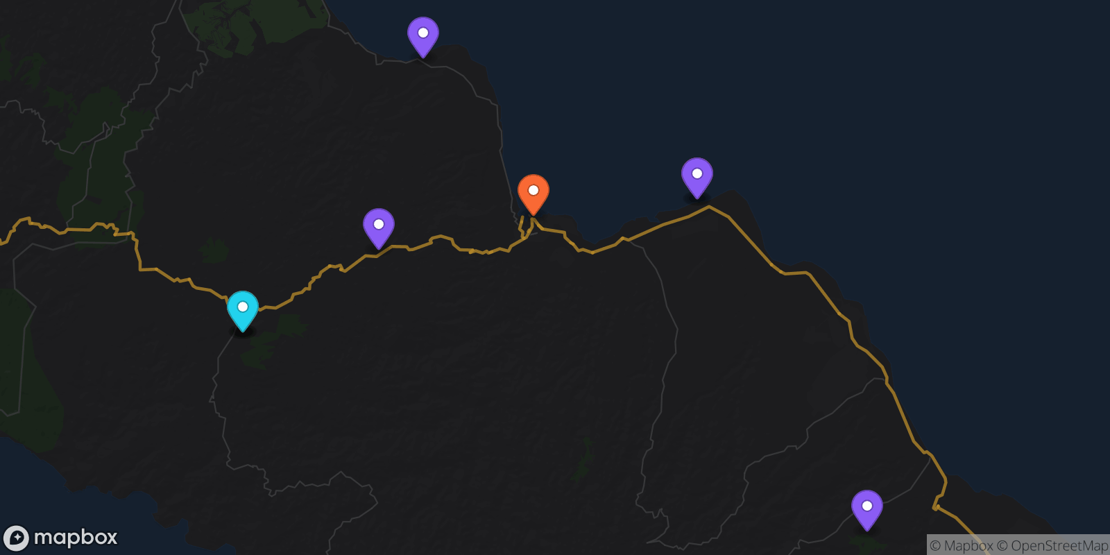 Map showing 9 locations