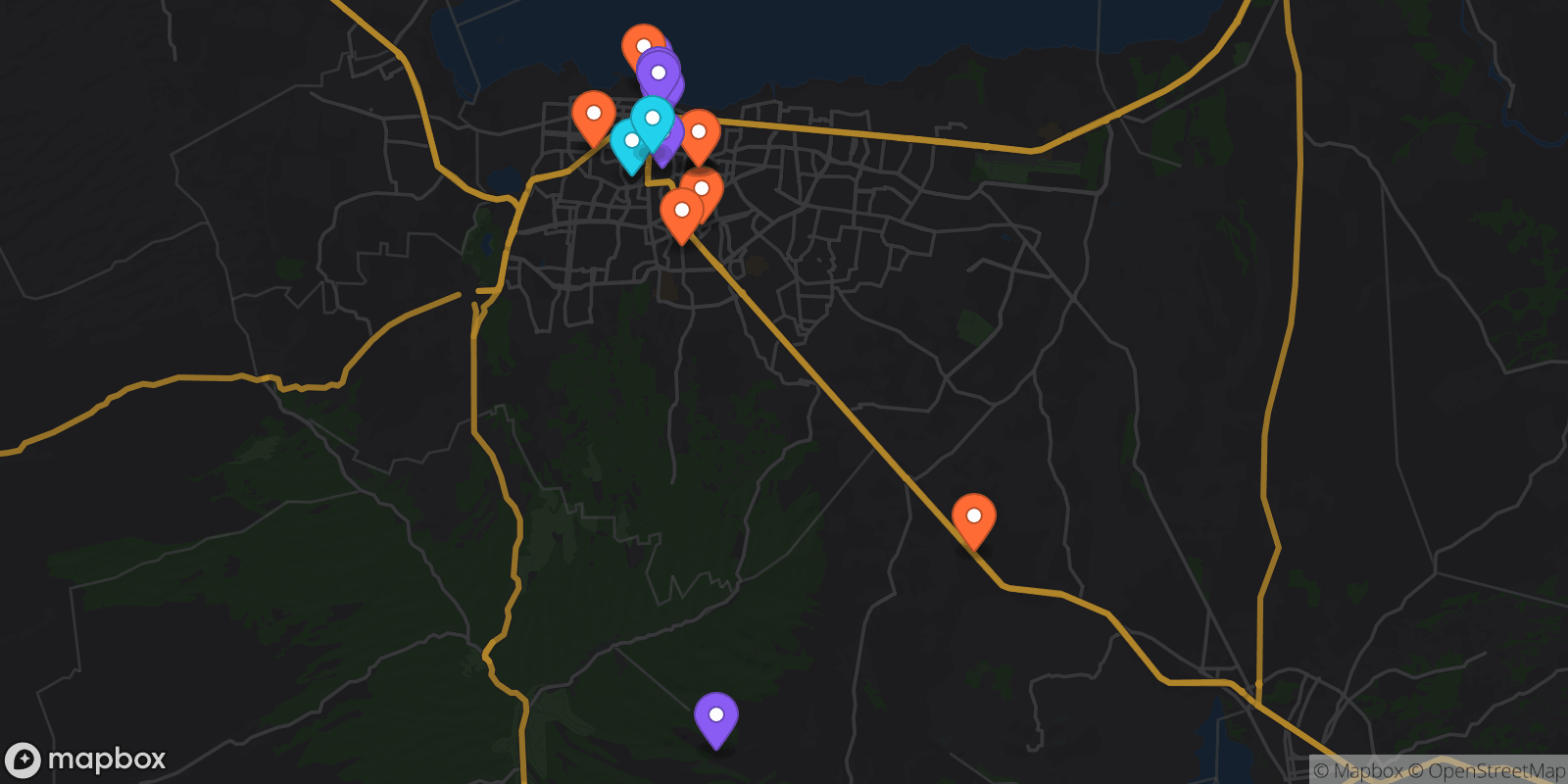 Map showing 16 locations