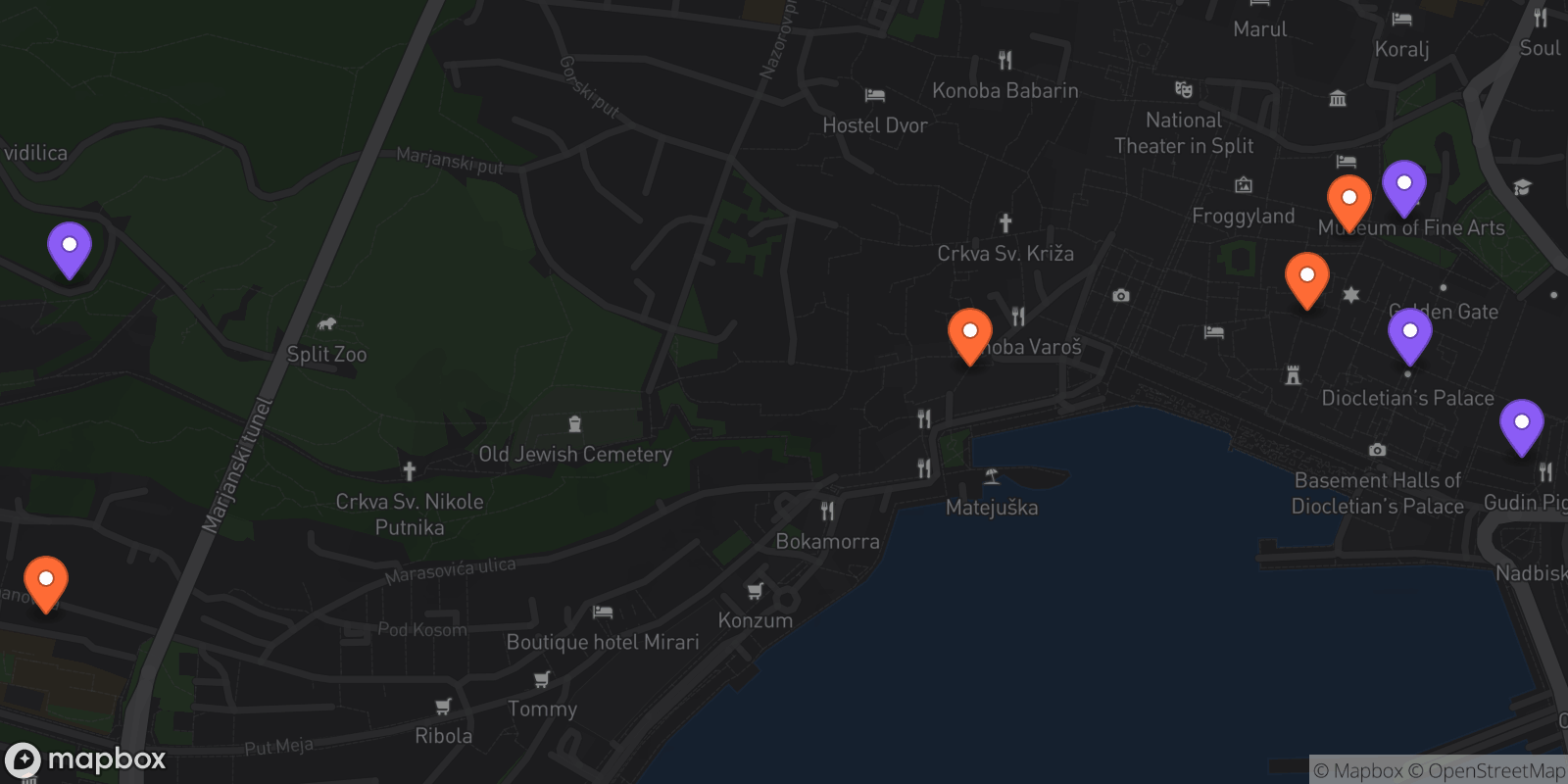 Map showing 8 locations