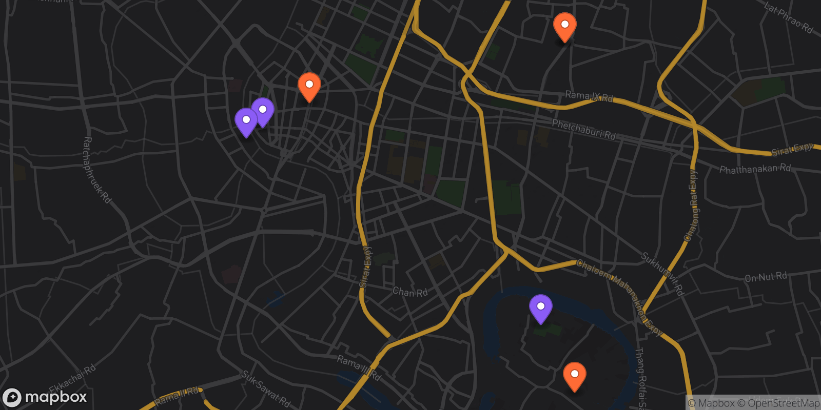 Map showing 7 locations