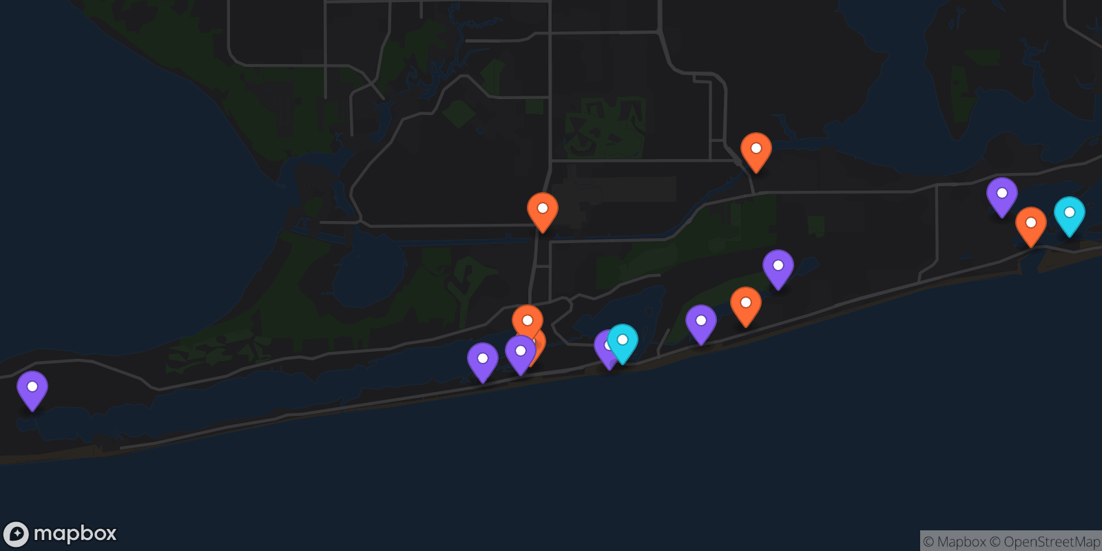 Map showing 15 locations