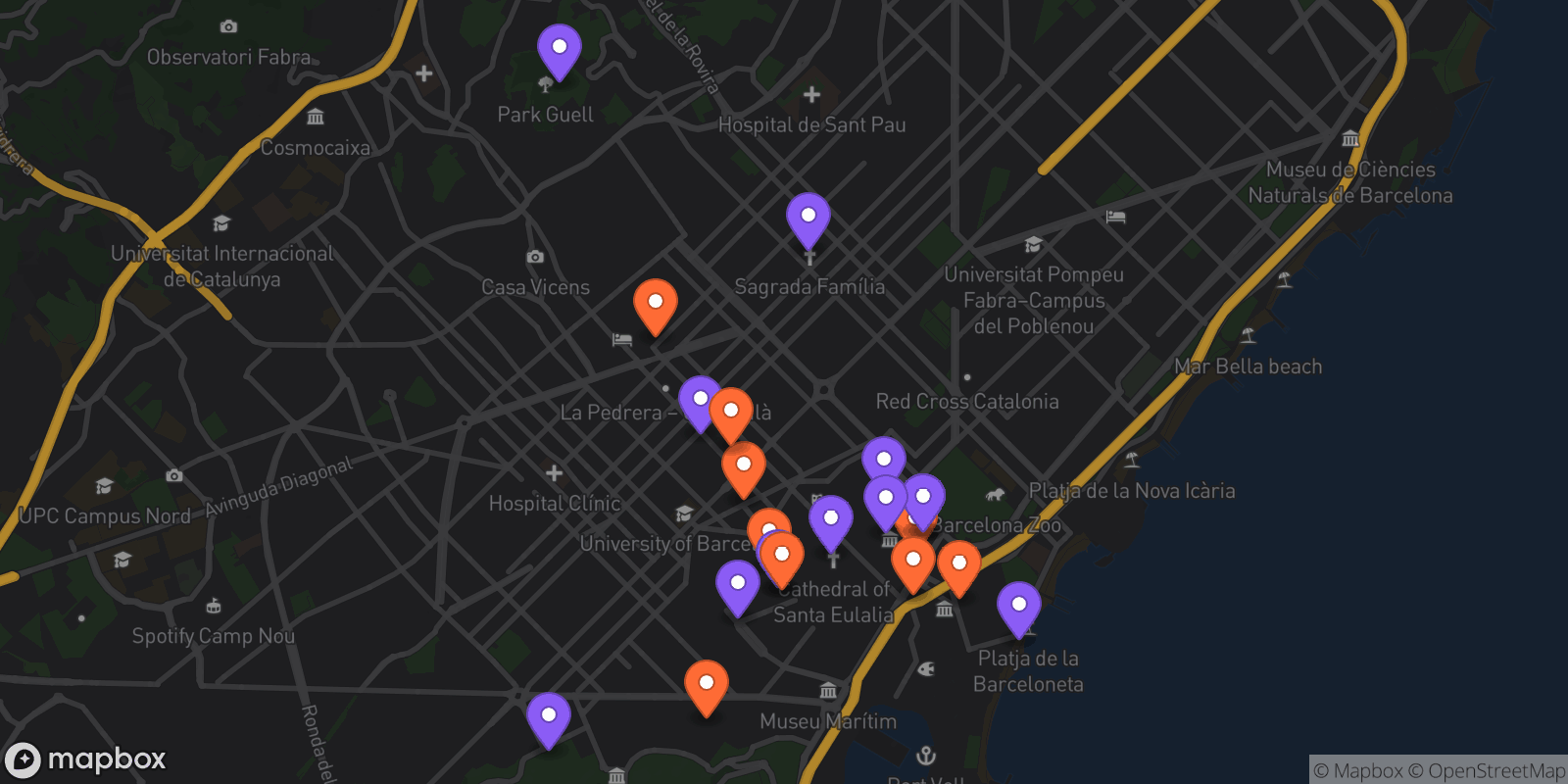 Map showing 22 locations