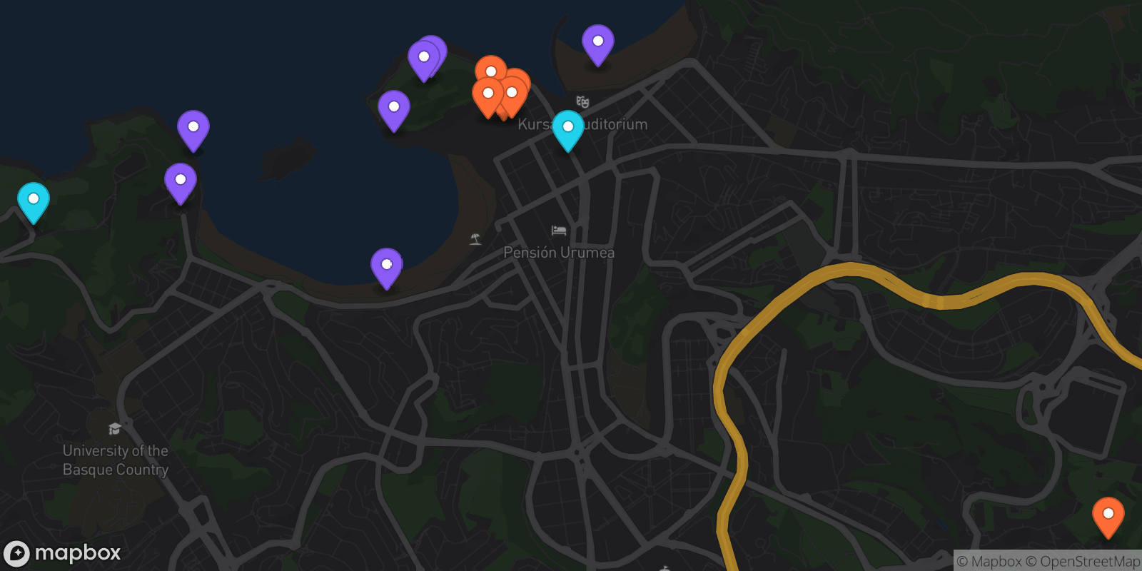 Map showing 15 locations