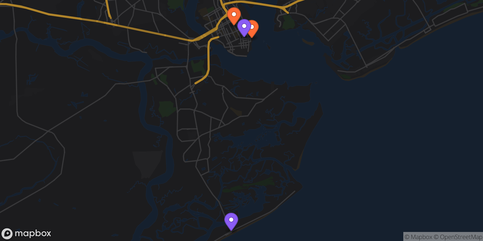 Map showing 4 locations