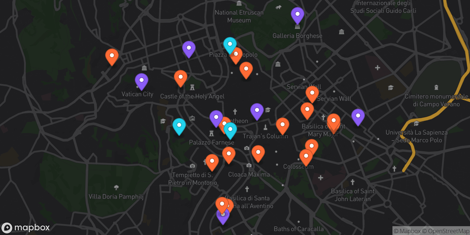Map showing 27 locations