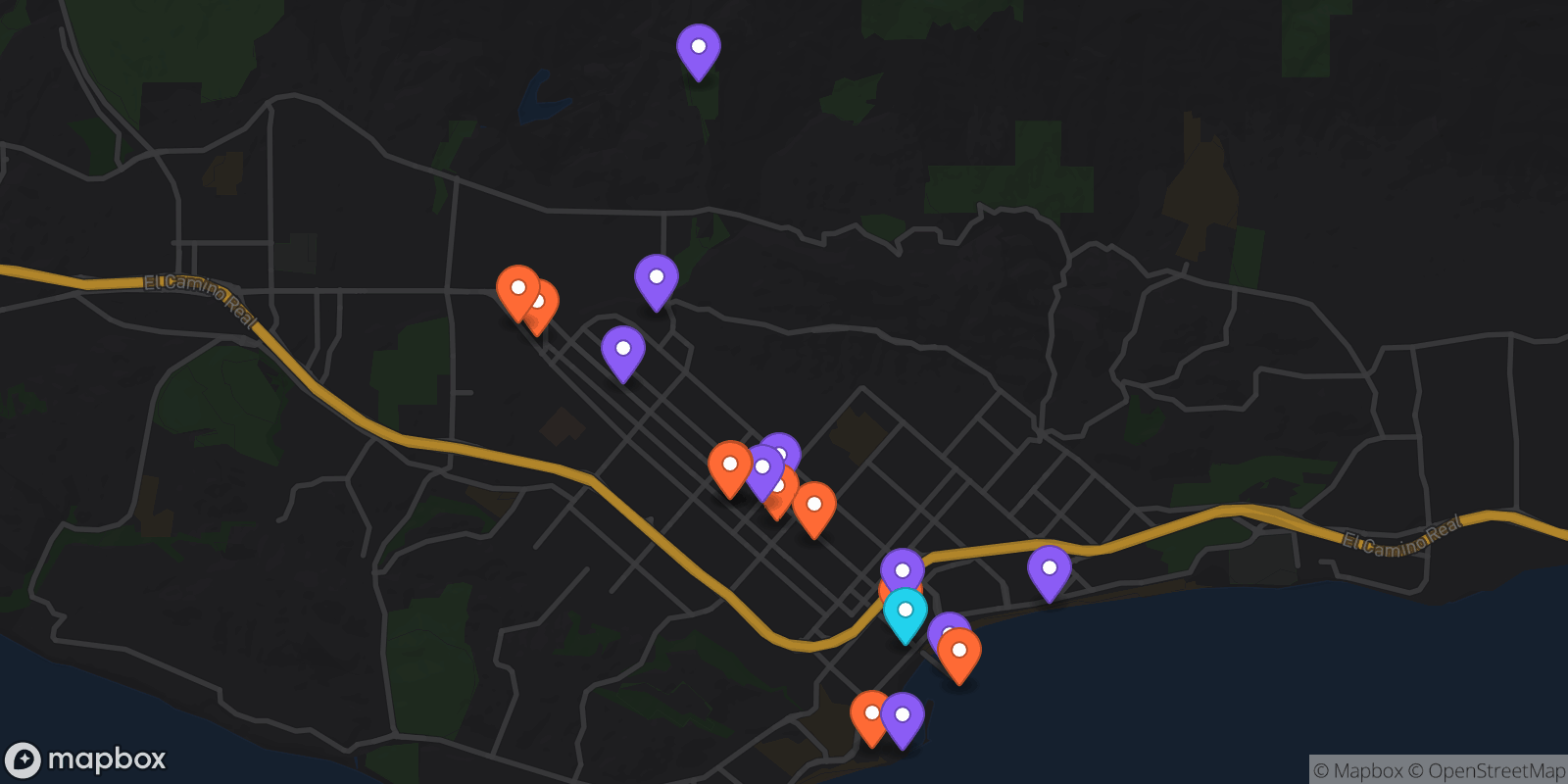 Map showing 19 locations
