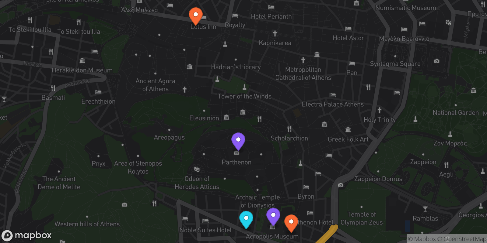 Map showing 5 locations