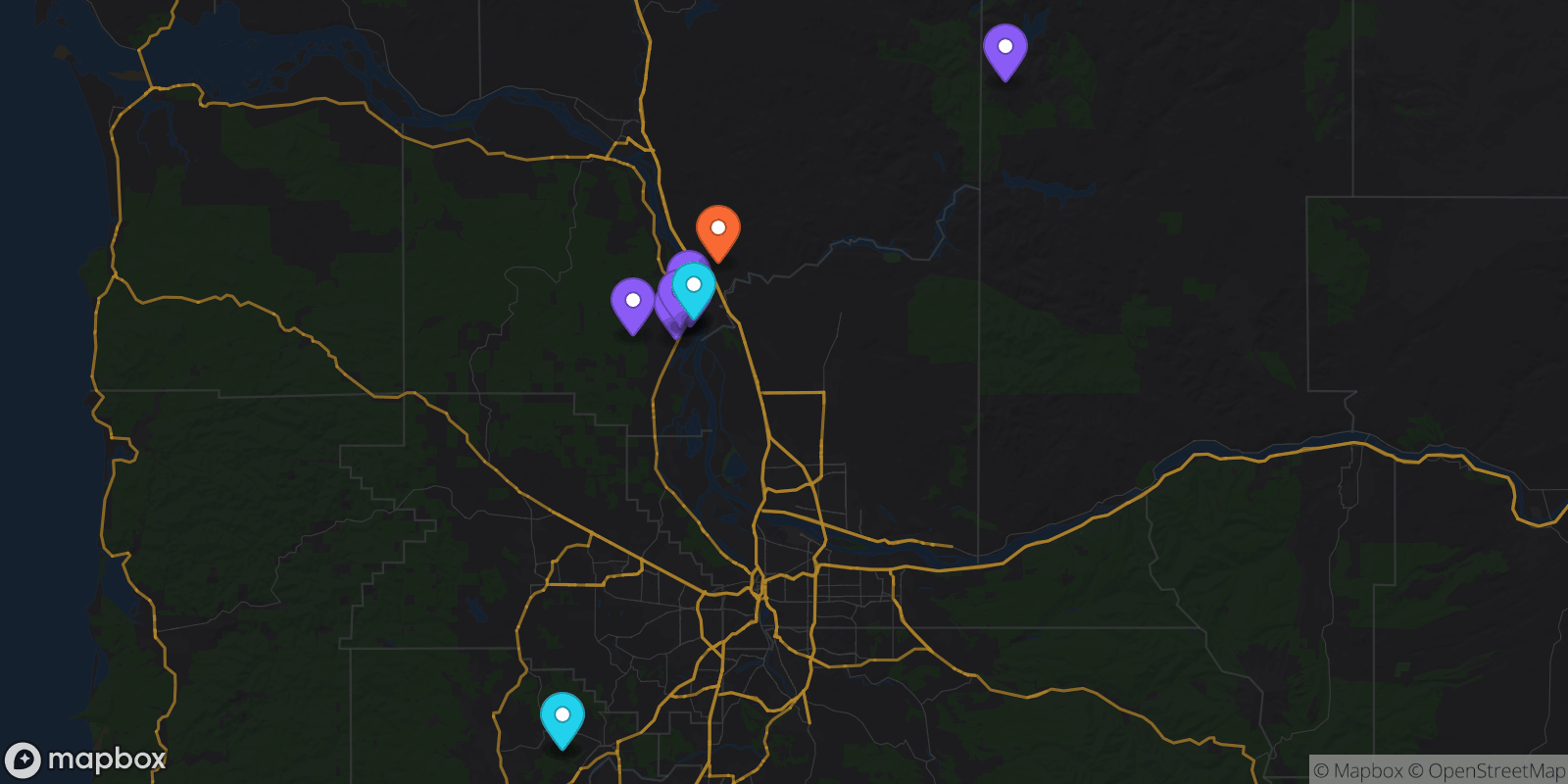 Map showing 13 locations