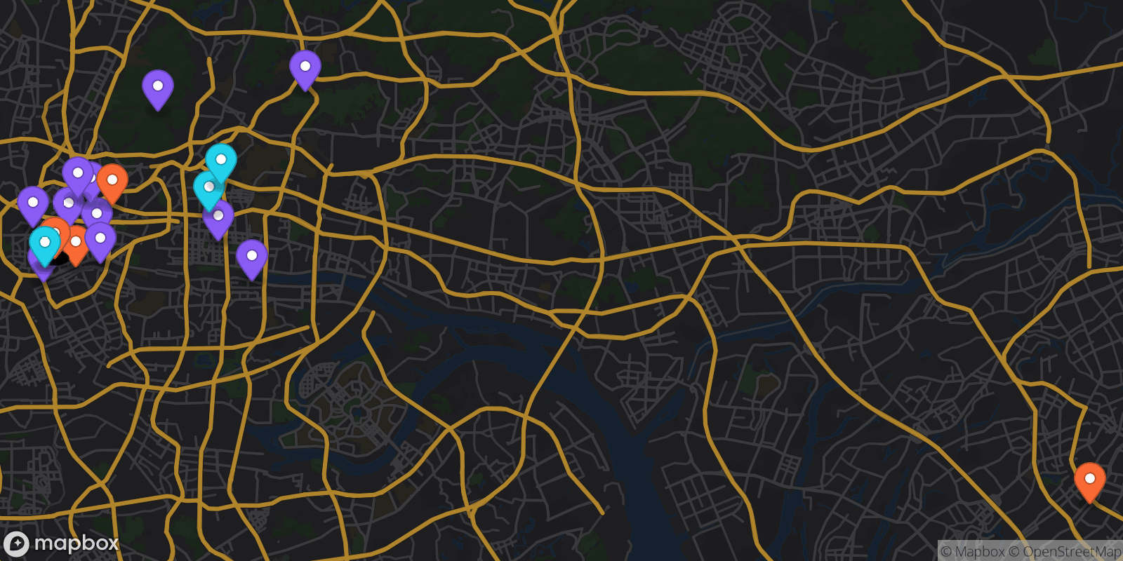 Map showing 34 locations