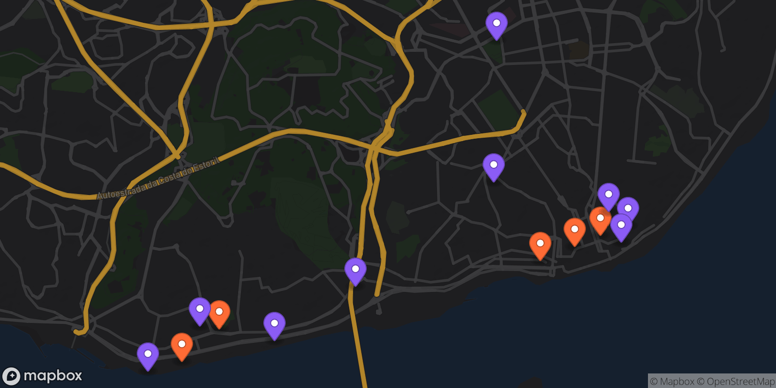 Map showing 14 locations