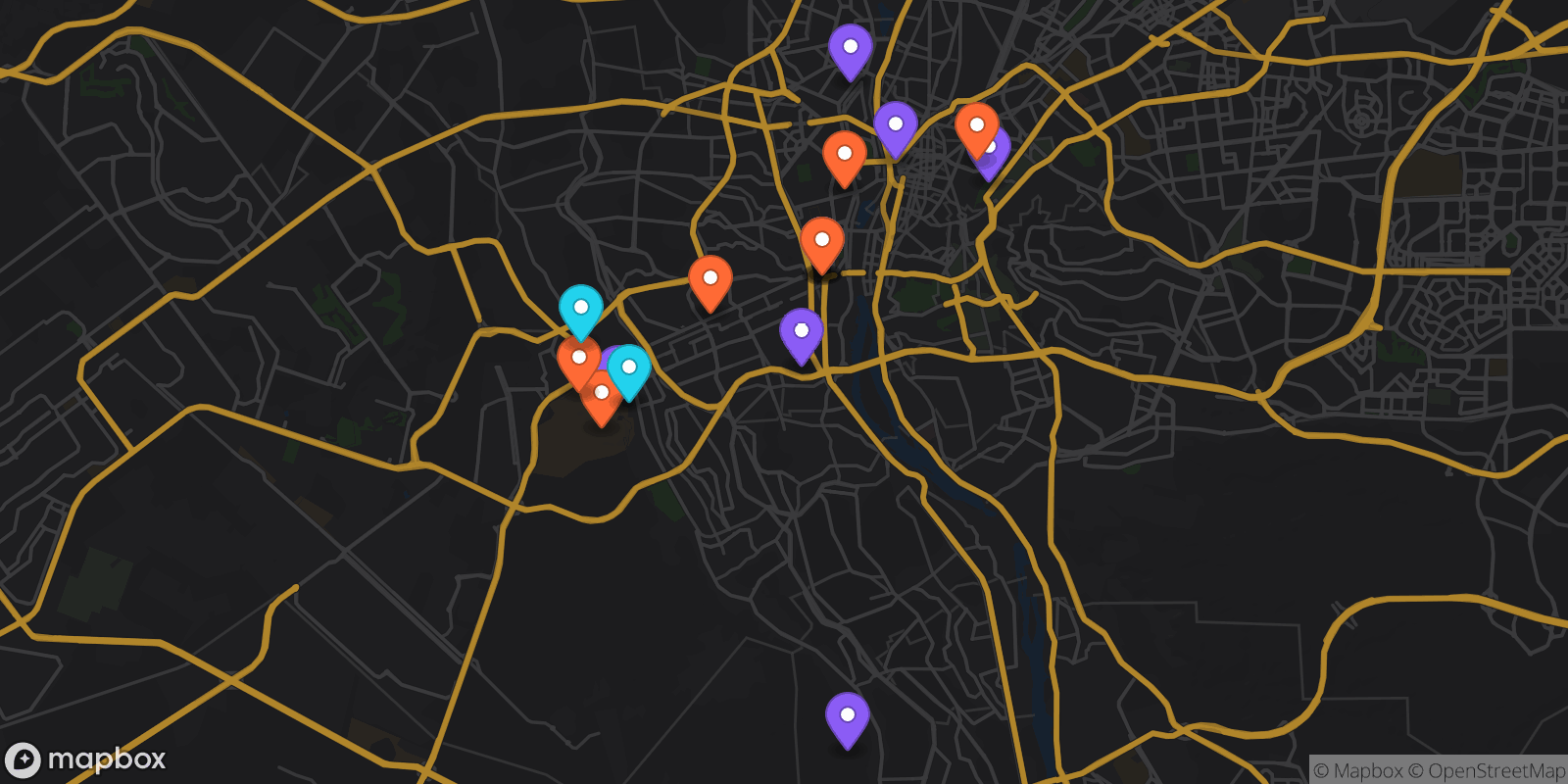Map showing 17 locations
