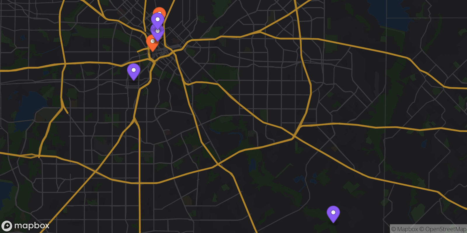 Map showing 7 locations