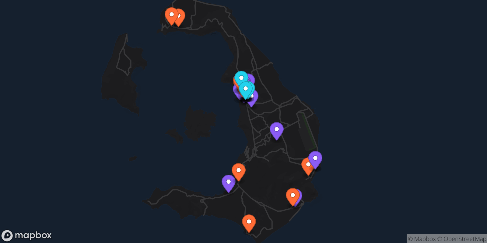 Map showing 35 locations