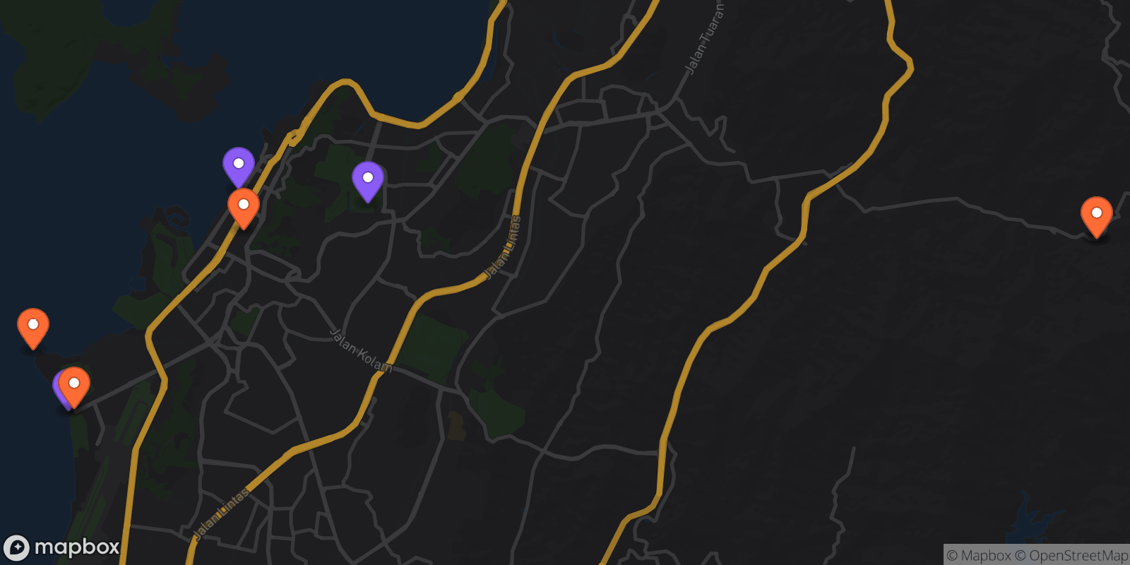 Map showing 8 locations