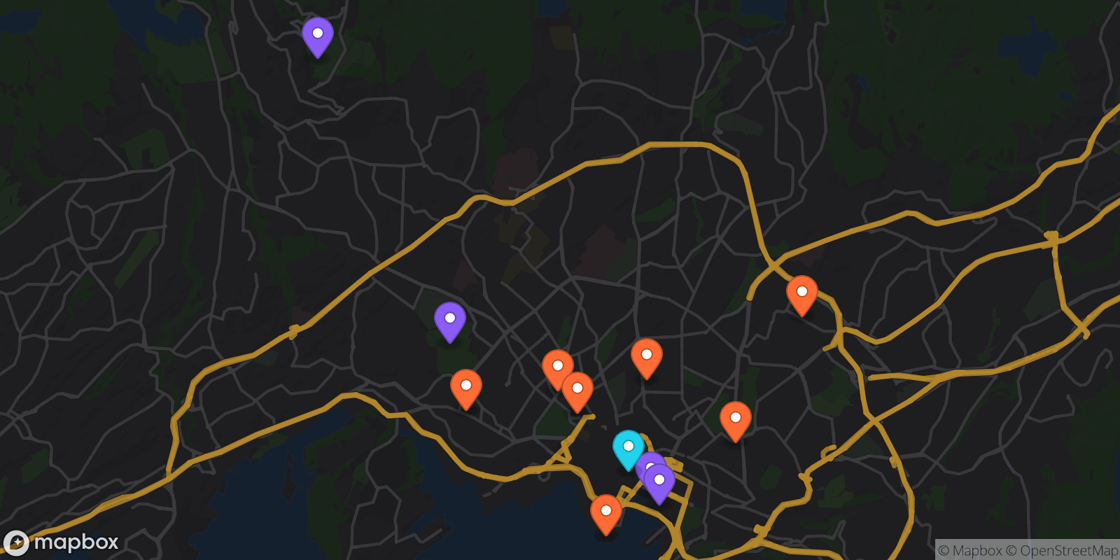 Map showing 12 locations