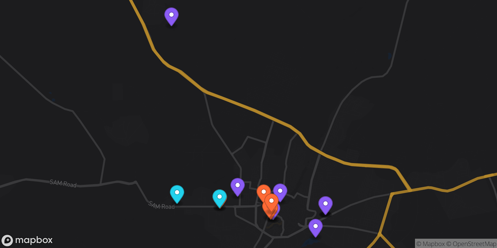 Map showing 18 locations