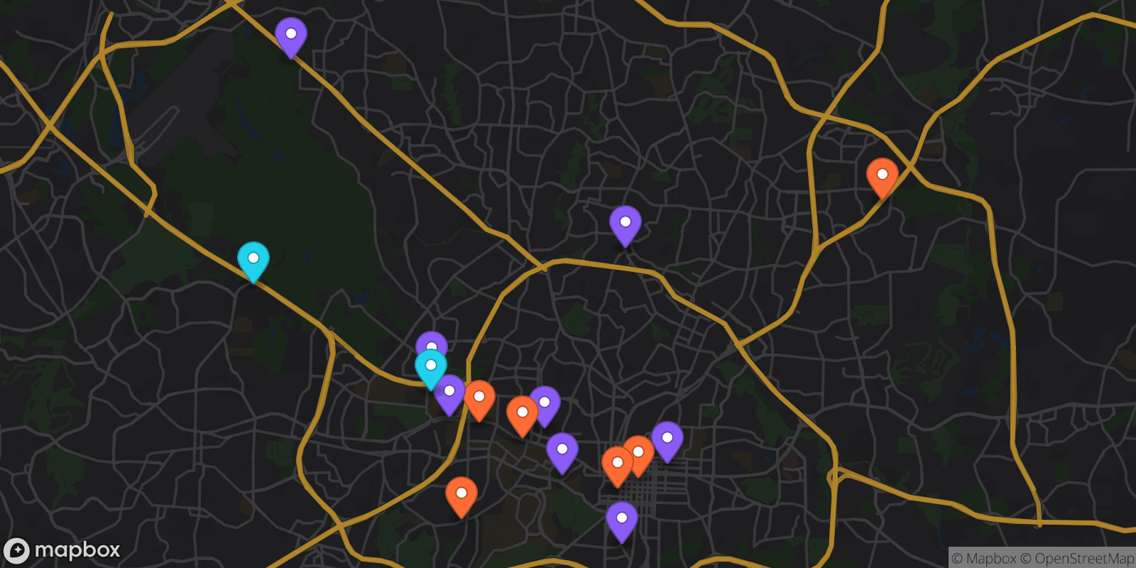 Map showing 16 locations