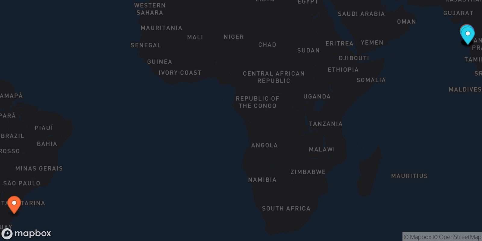 Map showing 13 locations