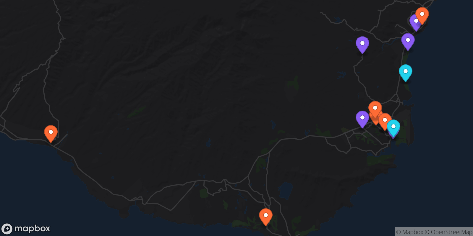 Map showing 15 locations