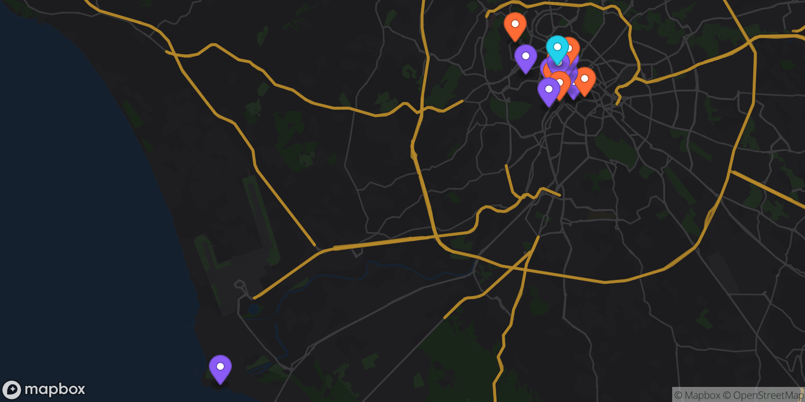 Map showing 19 locations