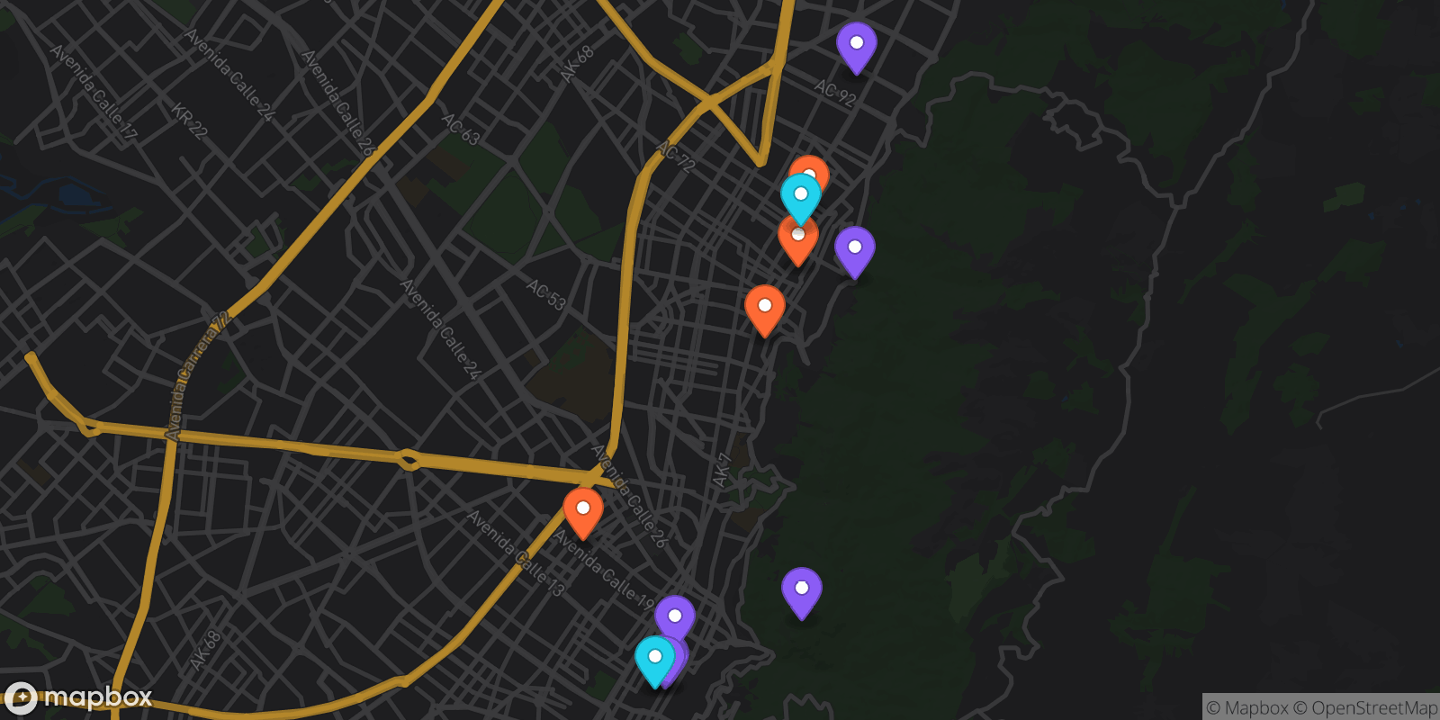 Map showing 12 locations