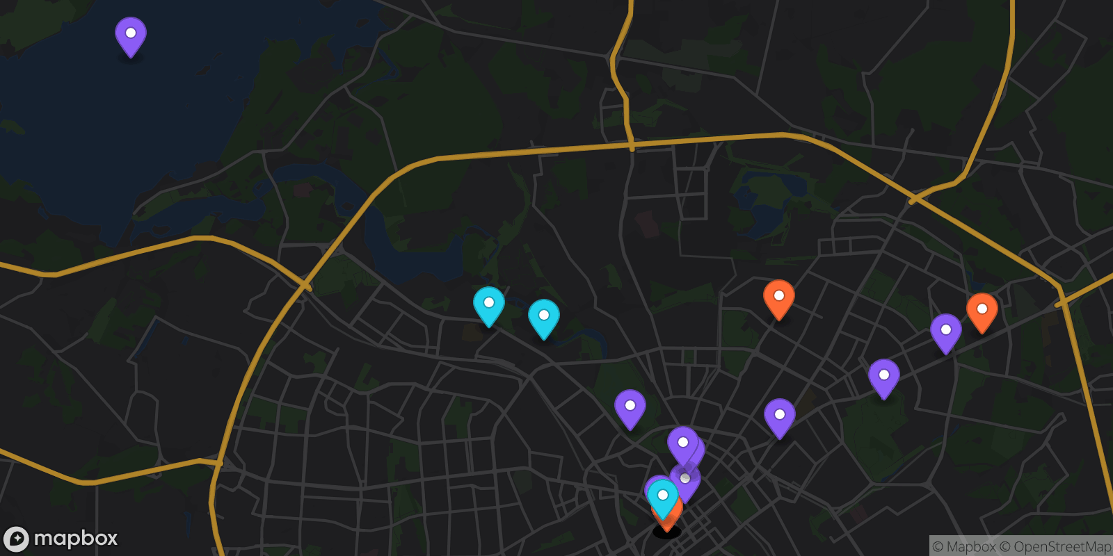 Map showing 32 locations