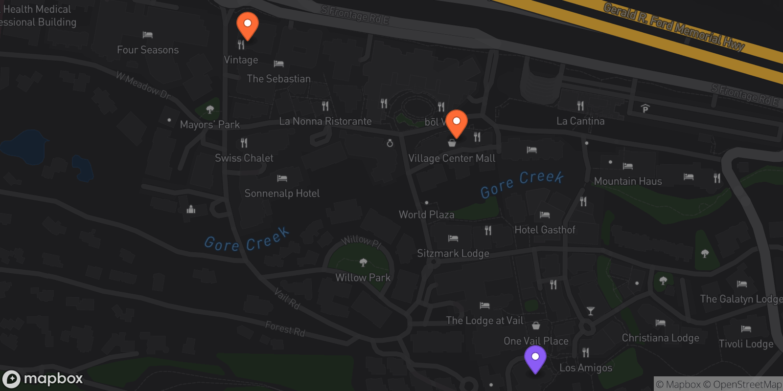 Map showing 3 locations