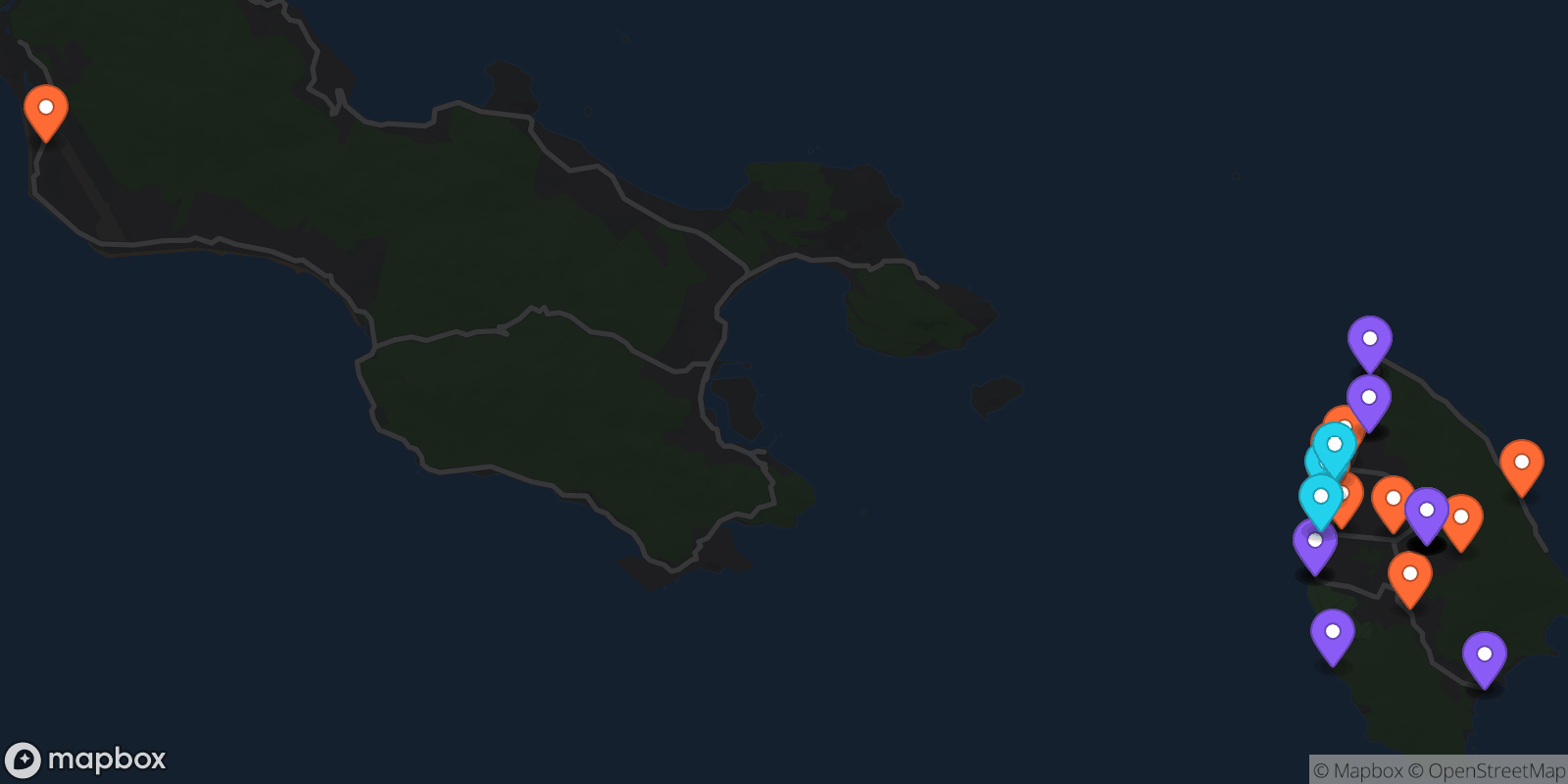 Map showing 35 locations