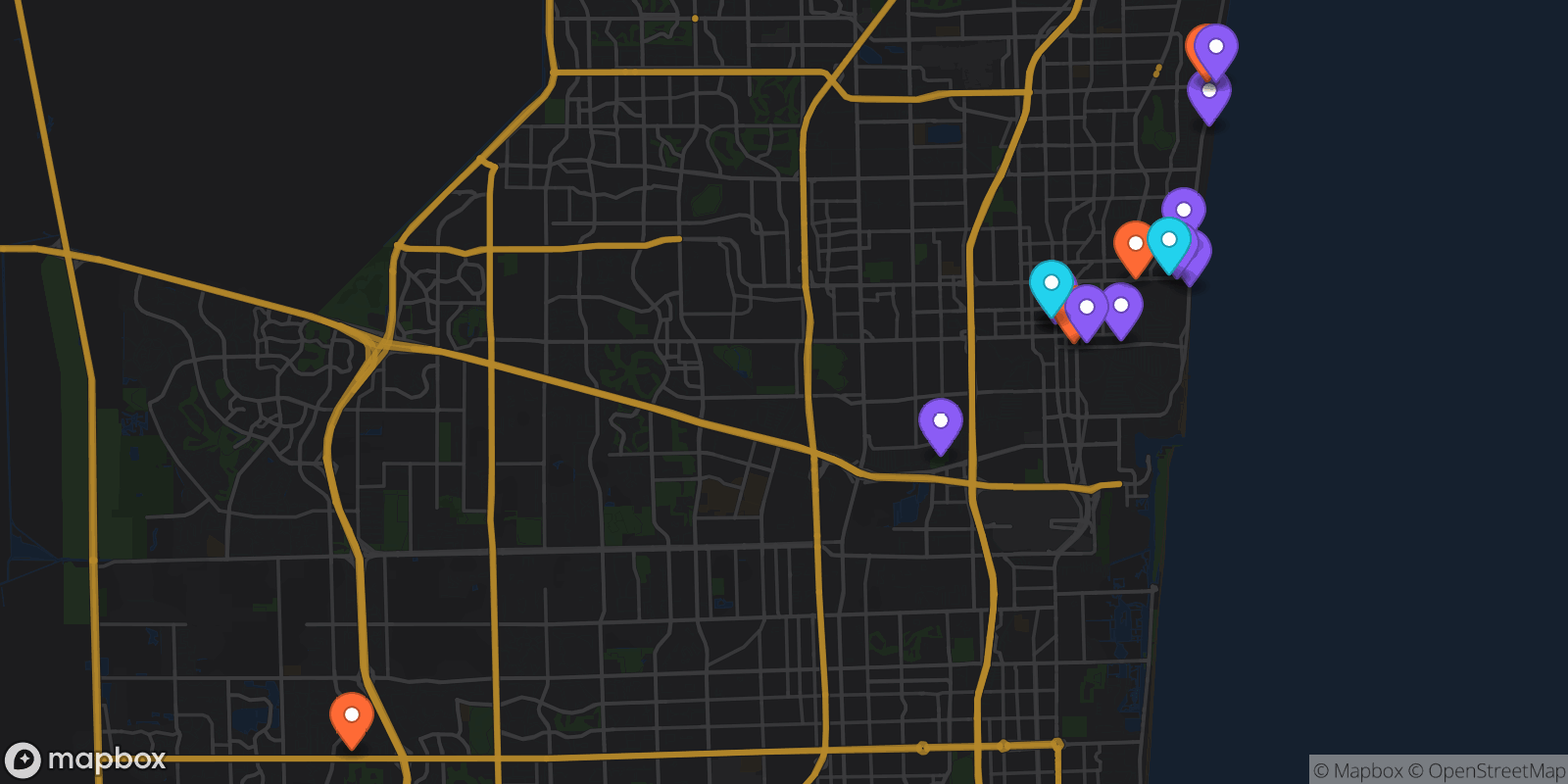 Map showing 16 locations