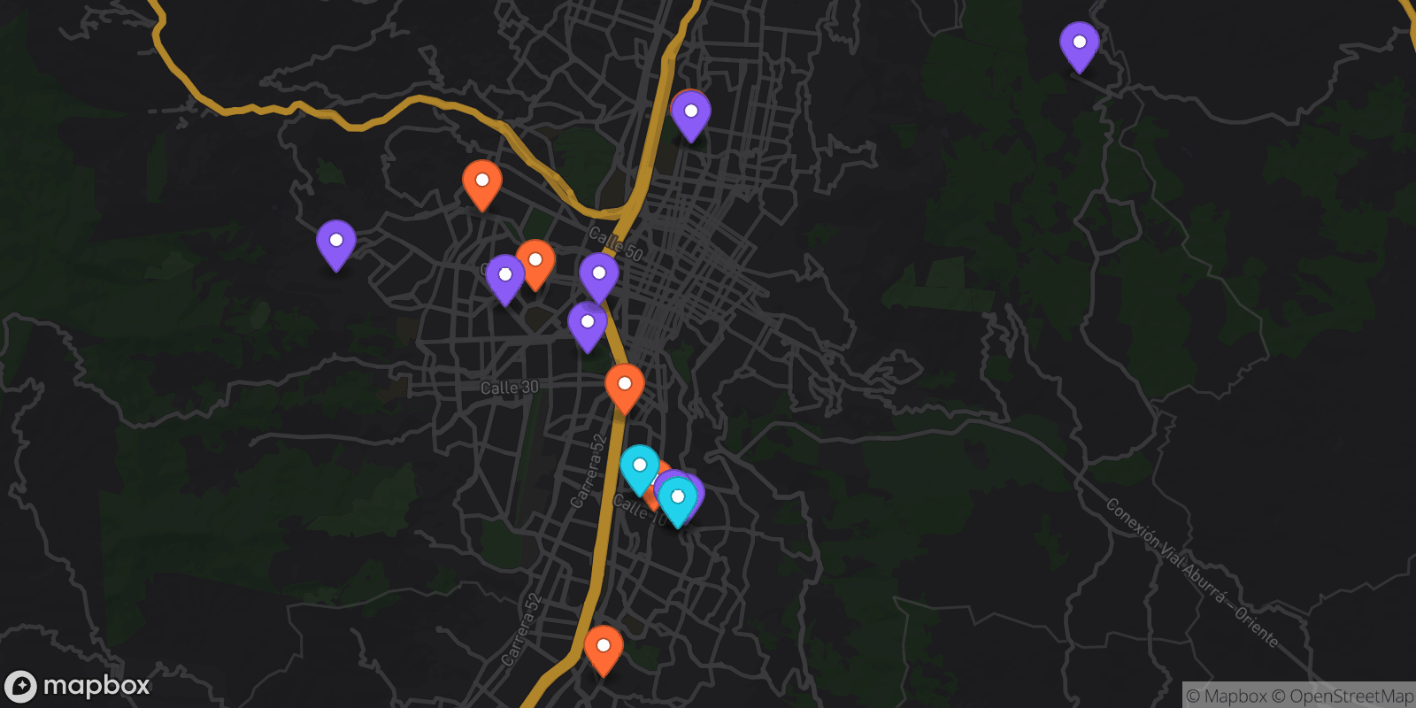 Map showing 17 locations