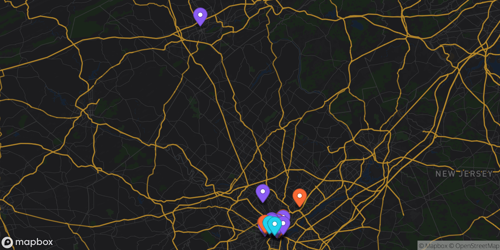Map showing 38 locations