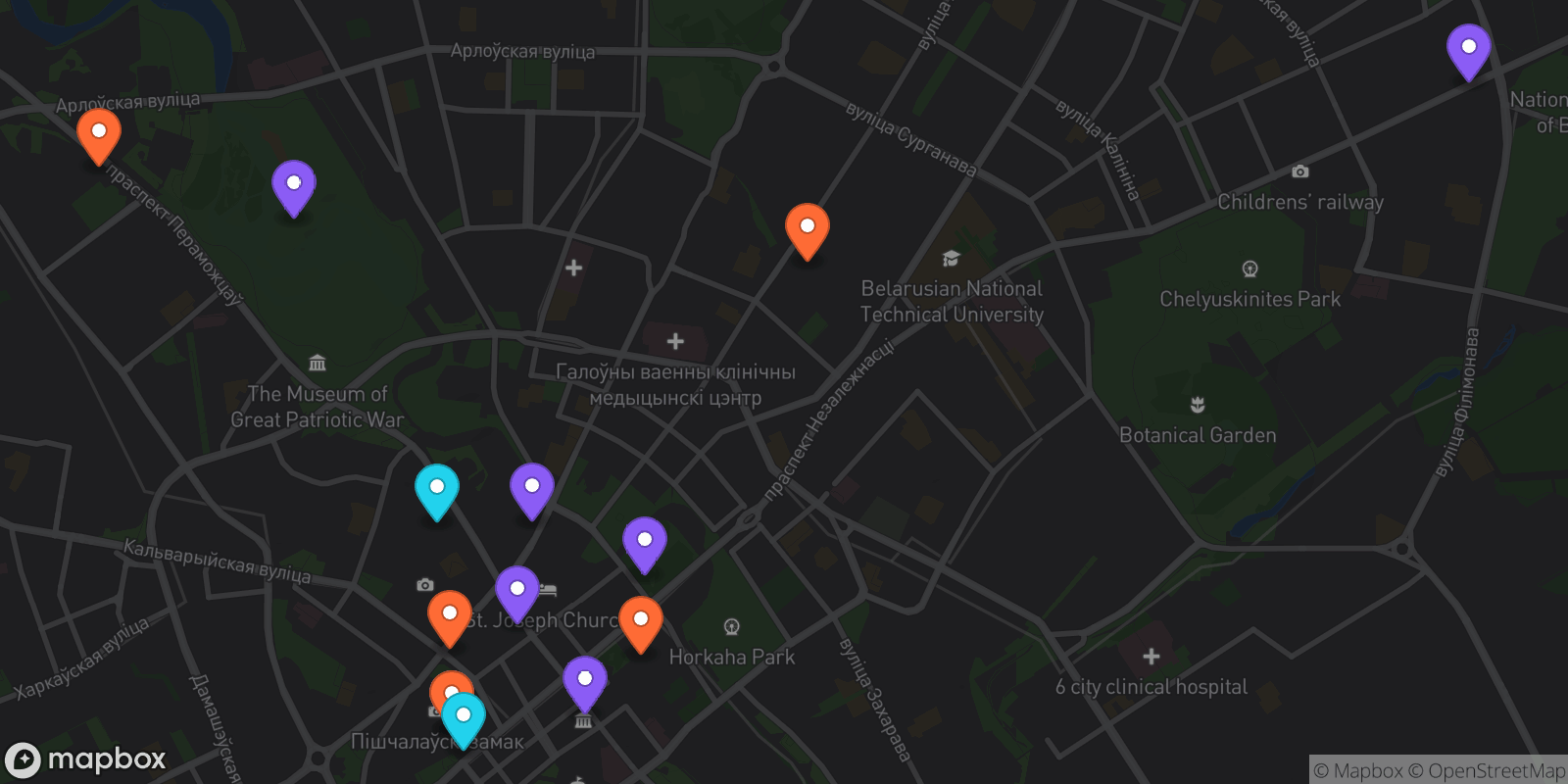 Map showing 14 locations