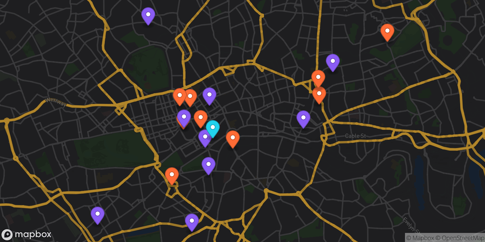 Map showing 19 locations