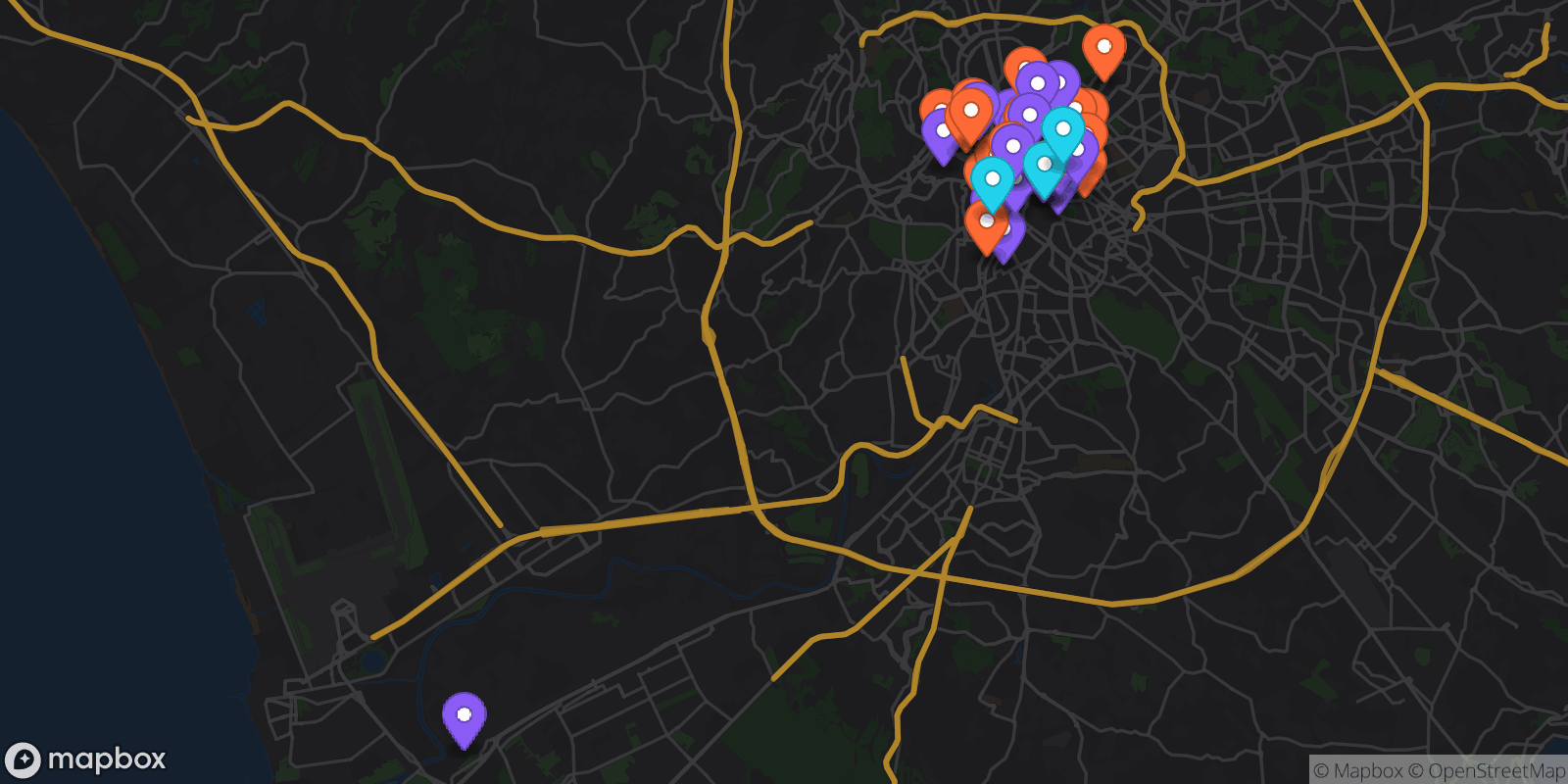 Map showing 41 locations