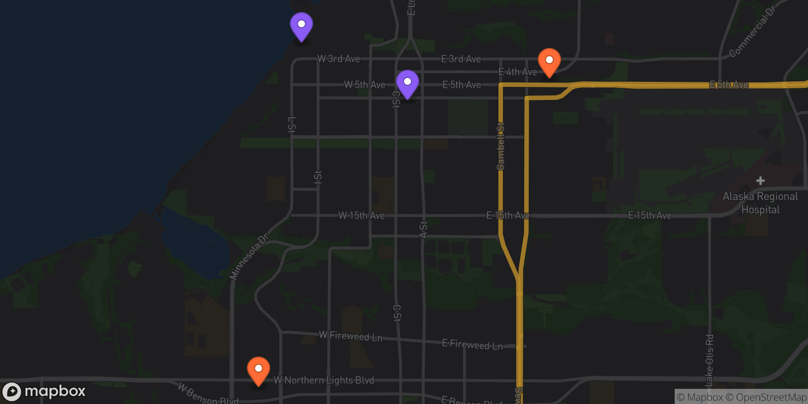 Map showing 4 locations