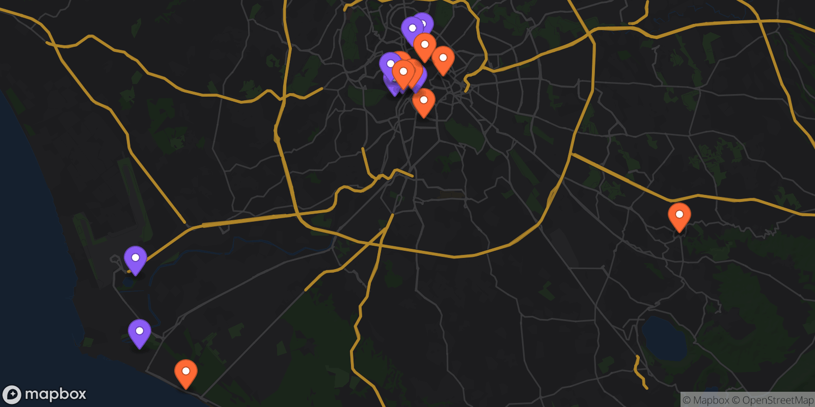 Map showing 17 locations