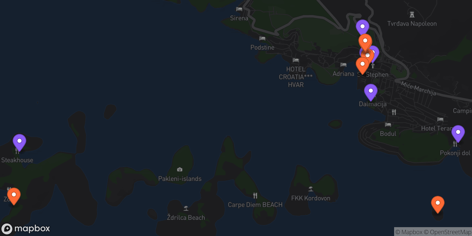 Map showing 13 locations