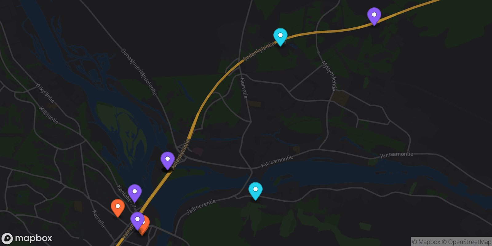 Map showing 15 locations