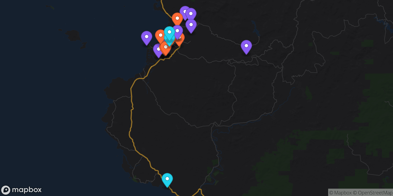 Map showing 24 locations
