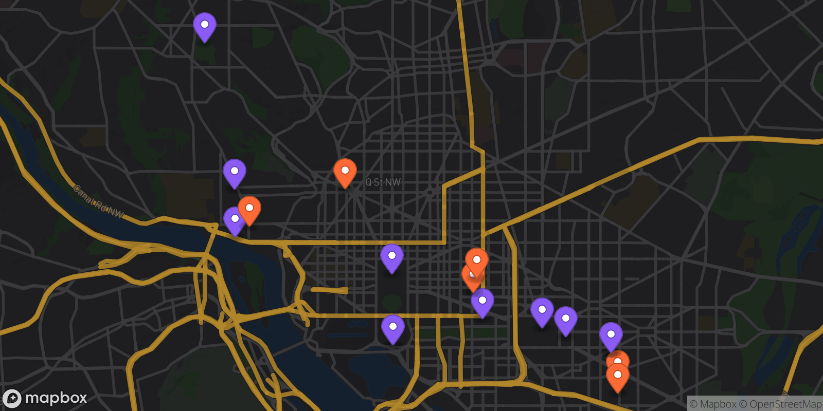 Map showing 16 locations