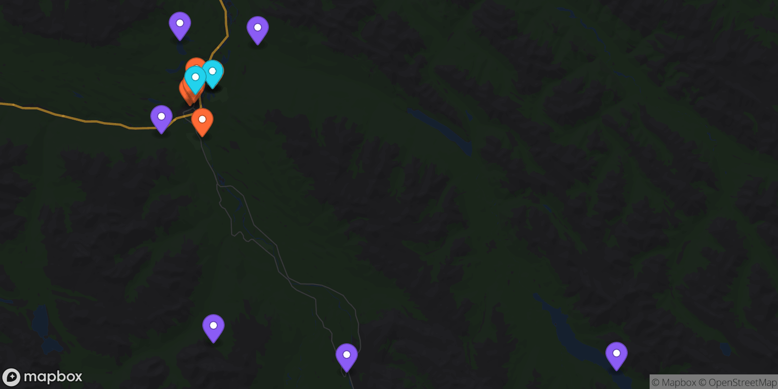 Map showing 15 locations