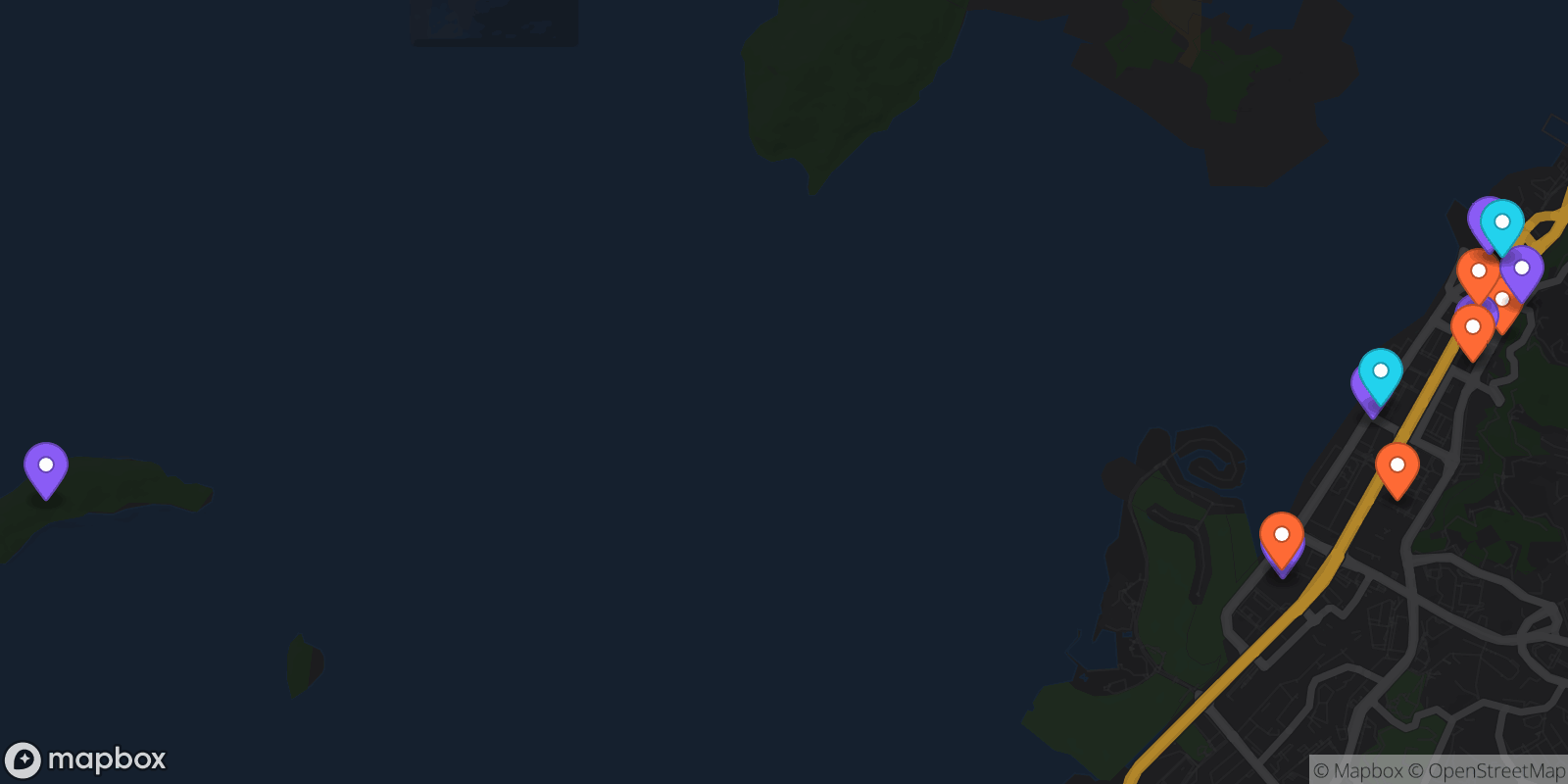 Map showing 13 locations